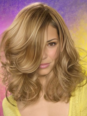 Wavy Layered Shoulder Length Blonde Fashionable Lace Front Wigs